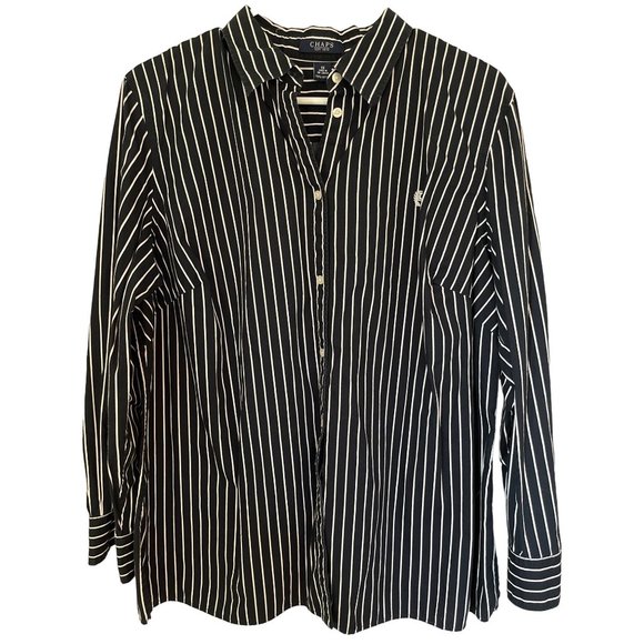 Chaps Button Up Shirt 1X Blue White Stripe 100% Cotton Embroidered Logo - Picture 1 of 8